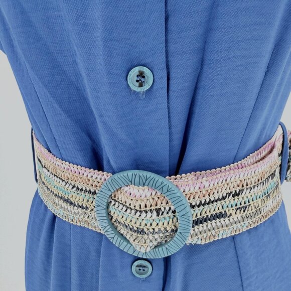 Tinta Womens Blue Button-Down Midi Dress With Woven Belt Size ES 38/FR 36/DE 34 - Picture 4 of 6